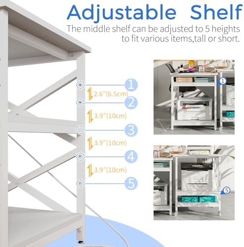 METYERRY 23.6"x23.6" Large Printer Stand with Power Outlet, 3 Tier Cart - Image 5