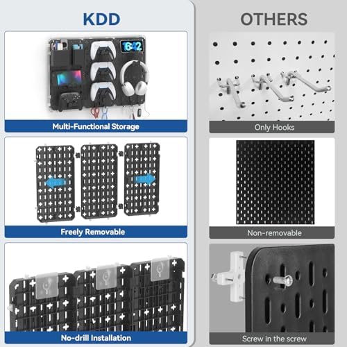 KDD 9 in 1 RGB Gaming Wall Organizer Peg Board - DIY Pegboard Combination Kit with Phone Stand/Pen Holder/Storage Box/Headset & Controller Holder/Hooks for Office & Home Gamer Room Decor Accessories - Image 5