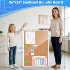 36x24 Lockable Enclosed Bulletin Board,Weatherproof Cork Display Case - Image 2