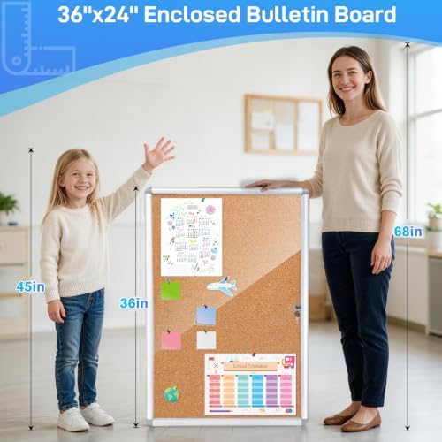 36x24 Lockable Enclosed Bulletin Board,Weatherproof Cork Display Case - Image 2