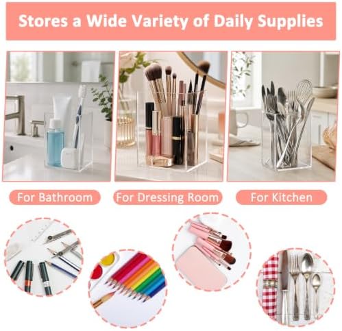 Mototo 12PCS Clear Acrylic Pen Holder Pencil Cup Office Desk Organizer Case - Image 4
