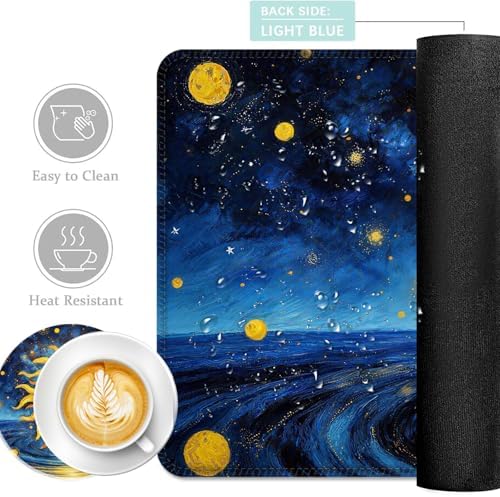 Keyboard Mouse Pad Set, Extended Gaming Mouse Pad+Ergonomics Keyboard Wrist Rest Support, Memory Foam, Easy Typing Pain Relief, 4Pcs XL Ultra Thick Desk Mat,Sun Face Painting - Image 2