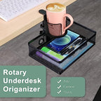 ROSYLINE Rotary Under Desk Storage Organizer with Cup Holder & Drawer Tray - Image 2