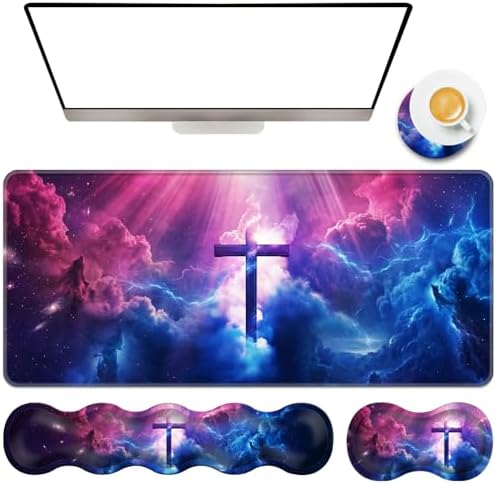 TGFEWYTJYJ Extended Gaming Mouse Pad,Memory Foam Ergonomic Keyboard Mouse Wrist Rest Support Set,Large Desk Mat with Stitched Edges,Non-Slip Base Mousepad Home Office,Christian Cross in the Sky by GFEWYTJYJ