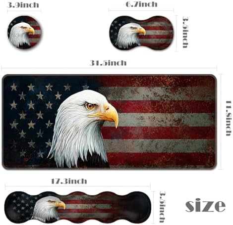 Ergonomic Keyboard Wrist Rest & Mouse Pad Wrist Rest Set,XL Gaming Desk Mat 31.5"x 11.8",Non-Slip Base,Memory Foam,Easy Typing Pain Relief for Office & Home,Vintage USA Flag Bald Eagle - Image 2