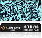 Gamer Boss - Gaming Mouse Pad - 48 x 24 Inches - 4mm Thick with Stitched Edges, Non-Slip Rubber Base, Premium Cloth Mousepad, Desk Mat for Laptop, Keyboard, Computer & PC (Mega, Blue Zebra) by GamerBoss