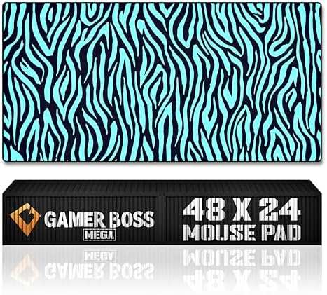 Gamer Boss - Gaming Mouse Pad - 48 x 24 Inches - 4mm Thick with Stitched Edges, Non-Slip Rubber Base, Premium Cloth Mousepad, Desk Mat for Laptop, Keyboard, Computer & PC (Mega, Blue Zebra) by GamerBoss