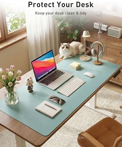 Aothia Faux Leather Desk Mat - Large Mouse Pad, Non-Slip PU Leather Blotter, Waterproof Writing Surface for Office and Home (Blue Topaz, 63" x 17") - Image 3