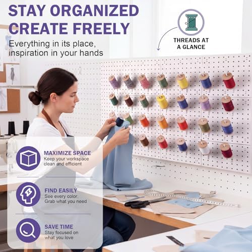 Xuhal 24 Pack Pegboard Spool Hooks for 1/4" Pegboard Organizer for Raft Embroidery Sewing 45 Degree Angled Spool Holder Quilting Craft Organizer Accessories for Thread Tape Paper Rolls(White) - Image 3