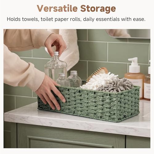 StorageWorks Wicker Toilet Paper Basket for Sage Green Bathroom Decor - Image 2