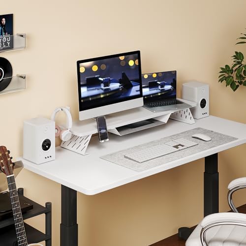 Fenge Dual Monitor Stand, Wooden Desk Shelf with Headphone & Phone Holder - Image 7