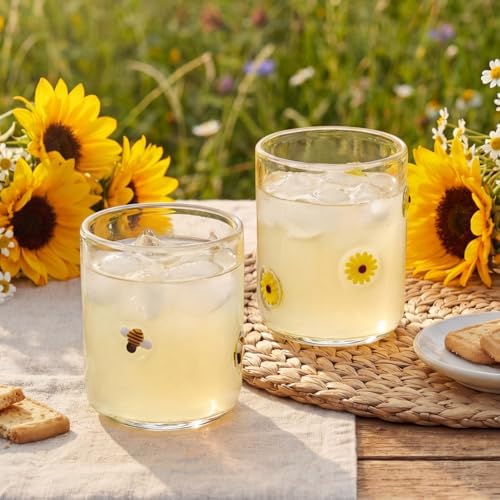 SiliFine 2 PCS Sunflower & Bee Icon Juice Glasses - Image 2