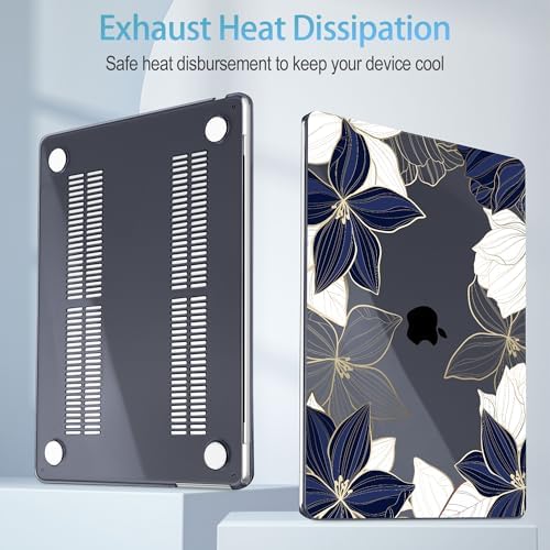 Mektron for 2026/2025/2024/2023 MacBook Air 15 INCH M5 A3448 /M4 A3241 /M3 A3114 /M2 A2941 Case, Printed Plastic Hard Shell Cover with 15.3" Liquid Retina Display Touch ID, Gold line Lily - Image 3