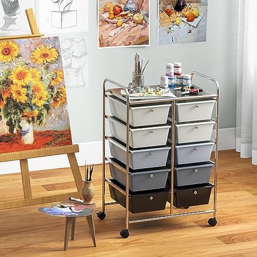 Giantex 10 Drawers Rolling Cart, Classroom Organizers, Storage Cart with Wheels, for Teacher Office Home School Supplies Tool Craft Art Paper, Gray Gradient - Image 4