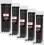 BethTie 14 Inch Black Zip Ties Heavy Duty 500 Pcs, 220 LBS Long Cable Ties by Youroutdoorcompanion