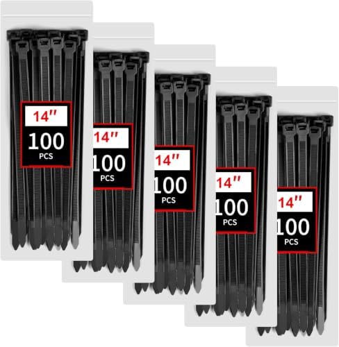 BethTie 14 Inch Black Zip Ties Heavy Duty 500 Pcs, 220 LBS Long Cable Ties by Youroutdoorcompanion
