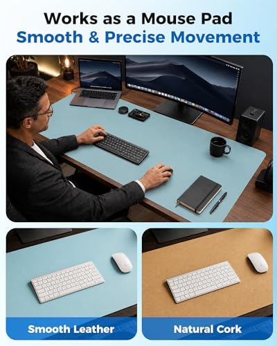 Aothia Cork Desk Mat - Dual-Sided XL PU Leather Desk Pad & Full Desk Protector, Large Waterproof Desktop Mat for Office & Gaming (47" x 23.6", Blue Topaz) - Image 5