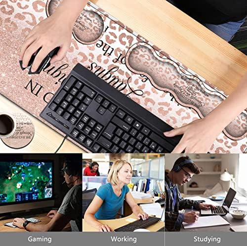 Large Mouse Pad, Office Desk Pad,Laptop Desk Table Protector Writing Mat, Ergonomic Extended Pink Leopard Mouse Pad, Keyboard Wrist Rest Support Set,Proverbs 31:25 Verse Desk Mat Gaming Mouse Pad - Image 2