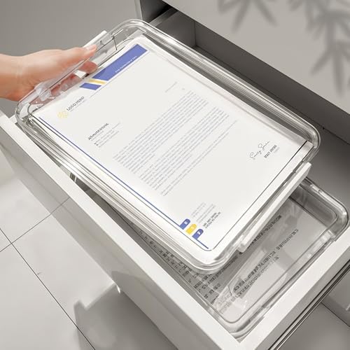 4 Pack Clear Plastic File Boxes with Handle, Modern Style, Stackable, Water Resistant, A4 Letter File, Document, Photo, Scrapbook Storage - Image 4