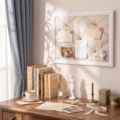 Pinkunn 13" x 17" Linen Fabric Bulletin Board with Ribbon Wall Decor, White - Image 4