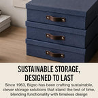 Bigso Oskar Canvas Fiberboard Document Letter Box - File Organizer Box for Important Paperwork - Document Storage with a Lid & Handle - 3.3 in x 10.2 in x 13.8 in - 3 Pack - Blue - Image 7