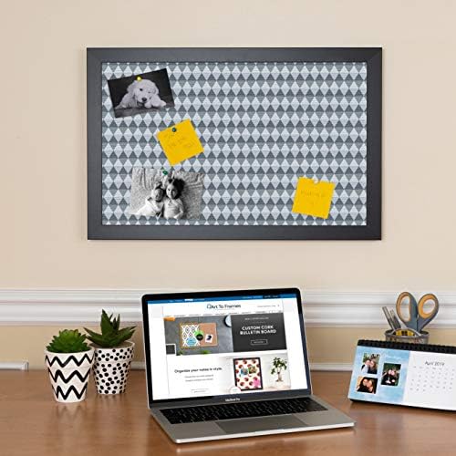 PinPix 28x20 inch Cork Bulletin Board. This Decorative Framed Pin Board Comes with Diamond Pattern in Grey and Blue Design and Satin Black. Ideal for Home, Office Decor or School (PinPix-227) - Image 3