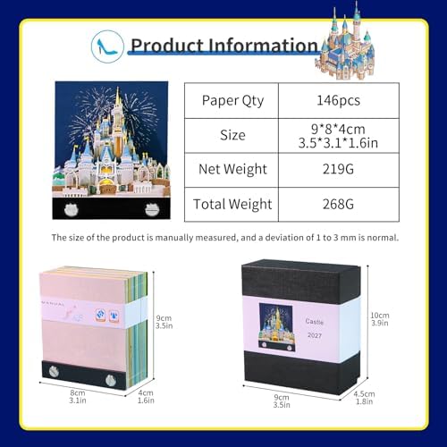3D Calendar 2027,Time Piece Calendar 2027,Castle 3D Art Notepad Calendars,3D Memo Pad,Tear Away Calendars,Christmas Gift,New Year Gift/paper sculpture calendar (Cinderella Castle) - Image 2