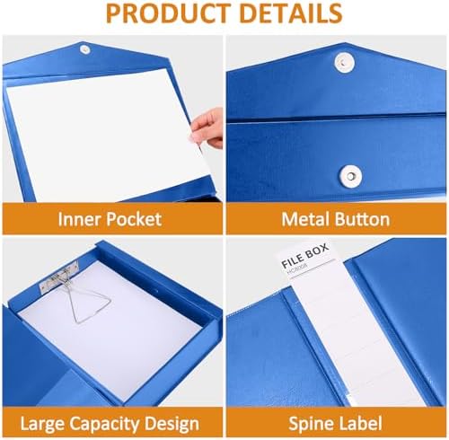 HUA JIE 6 Pack A4 Storage File Boxes Plastic Archives Cases with Clip,Blue - Image 4