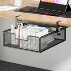 under Desk Drawer Basket Clamp on Container Saving Mesh Metal Desk Attachment File Holder Slide Out Organizer, Black S - Image 7