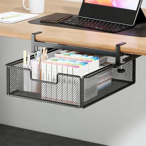 under Desk Drawer Basket Clamp on Container Saving Mesh Metal Desk Attachment File Holder Slide Out Organizer, Black S - Image 7