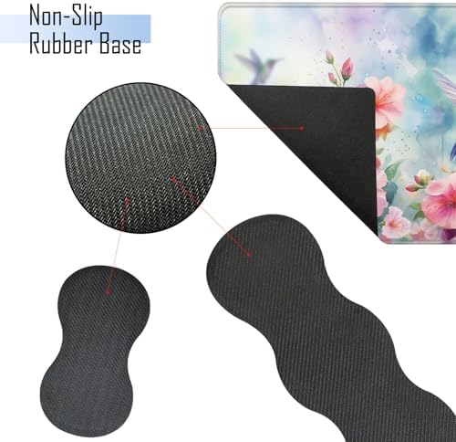 TGFEWYTJYJ Extended Gaming Mouse Pad,Memory Foam Ergonomic Keyboard Mouse Wrist Rest Support Set,Large Desk Mat with Stitched Edges,Non-Slip Base Mousepad Home Office,Flower Hummingbird - Image 3