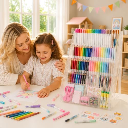 Acrylic Pen Pencil Holder for Desk With 25 Compartment Desk Organizers and Accessories,Durable Material Can Hold Pen Brush Cosmetic Scissor Clip Tape staplers Fit Home Office School(5 Tier) - Image 6