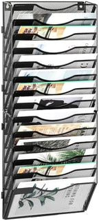 EasyPAG Wall File Organizer for Office 14 Pocket Mesh Wall Mounted Paper Organizer Hanging Folder Holder with Nametag Label for Home School, Black by EasyPAG