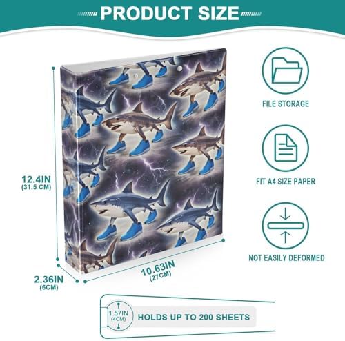ALAZA Italian Brainrot Meme Tralalero Tralala Shark 4 3 Ring Binder 1.5 Inch Three Ring Office Binders w/clipboard & 3 Pockets, Hold 200 Sheets, 2 pcs - Image 5