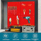4 Pack Steel Peg Board,Universal 1/8 and 1/4 Pegboard Accessories,Ideal for Garage Tool Storage, Office Organization, Craft Room, Kitchen etc. (Red, 4-12X12) - Image 3