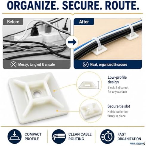 Kable Kontrol Zip Tie Mounts, 1” Natural White, 5500 Pcs Adhesive Backed - Image 6