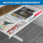 Mount-It! Under Desk Drawer with 4 Compartments, Deep Low-Profile Slide-Out Storage Organizer, 25.8″ x 12.5″ x 1.6″, Smooth Glide Pull-Out Tray for Traditional & Single Motor Standing Desks, White - Image 5