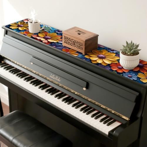 Piano Top Runner Mat, Non-Slip Rubber Bottom, Free Cut Protector Dust-Proof Covers for Musical Instrument, Chiffonier, Chest of Drawers, TV Stand, Television Cabinet (Oil Painting Floral, 61" x 13.8") - Image 5