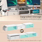 LAND·VOI Heavy Duty Dual Monitor Stand, Holds 2 Screens Up to 27 Inches, Adjustable Length and Angle Monitor Riser, Desk Organizer with Side Pockets and Drawers, Home Office Desk Storage, White - Image 3