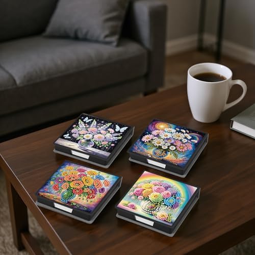 4PCS Diamond Art Painting PU Notecard Box DIY Craft Sticky Note Box with 160 Sheets of Paper Sticky Note Holder for Living Room Home Office Decoration for Adults Beginners Desk Organiser(Vase) - Image 6