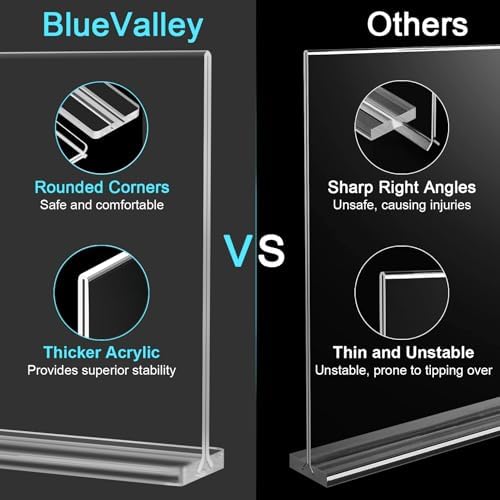 BlueValley Acrylic Sign Holder 5x7 Vertical – 12 Pack Double Sided Clear Plastic Display Stand for Table Menu, Flyer, Photo, Document – Standing Desktop Frame for Office, Retail, Home, Commercial Use - Image 6