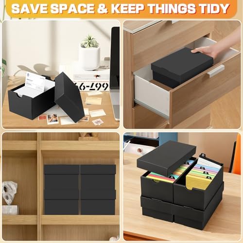 8Pack 4x6 Index Card Box, Index Card Holder 10000+ Cards, Flash Card Holder Index Card Case 4x6 Note Card Organizer File Box Black Index Card Storage Box for 4''x6'' Notecard Flashcard Recipe Card - Image 7