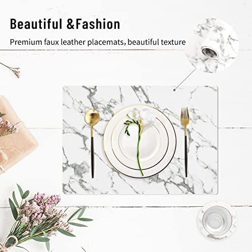 Faux Leather Placemats Set of 6,Heat Resistant Placemats for Dining Table, Easy Clean Non-Slip Place Mats, Waterproof Stain Resistant Wipeable Washable PU Table Mats, (Marble) - Image 5