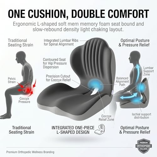 Memory Foam Seat Cushion with Lumbar Support, Ergonomic L-Shaped Car & Office Chair Cushion for Long Sitting, Orthopedic Coccyx Pillow for Sciatica & Back Pain Relief for Truck Drivers, Gaming & Home - Image 6