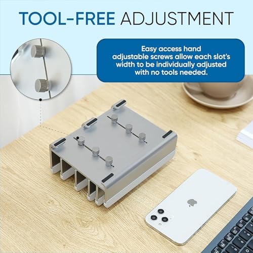Elestoria 5- Slot Vertical Laptop Stand - Aluminum Laptop Stand Vertical for Desk - Adjustable Width (12-38mm) Fits MacBook Pro/Air, Surface & Gaming Laptops Upto 17.3 (Grey) - Image 3