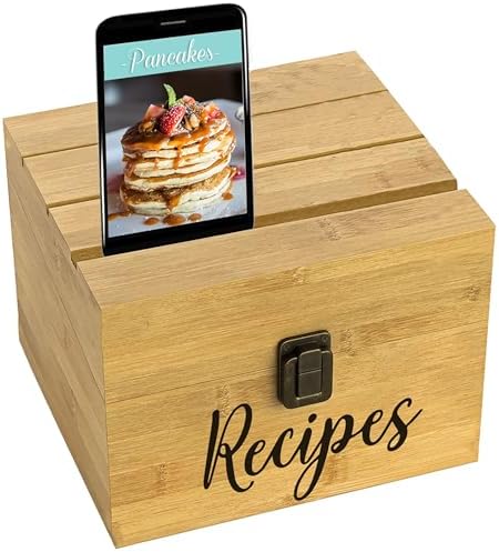 4"x6" Recipe Card Storage Box Phone/Tablet/Card Holders on Top Bamboo Wood Chest by ZenEarthInspired