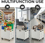 White Rolling Cart for Teachers – Collapsible Cart with Wheels, Foldable Utility and Grocery Cart, Office, Travel, Tool Box, and Move Luggage - Image 3