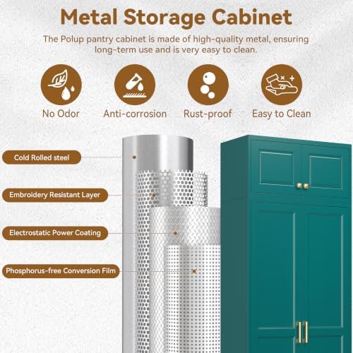 Polup 86" Tall Metal Kitchen Pantry Storage Cabinet with Doors and Shelves - Image 4