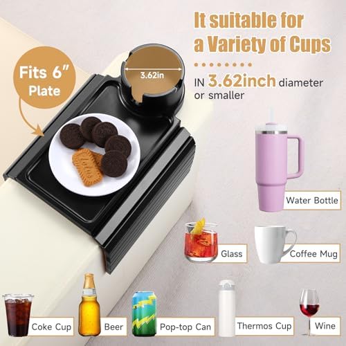 SINWANT Couch Armrest Table,Bamboo Folding Couch Cup Holder Tray,Black - Image 3
