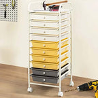 Giantex 10 Drawer Rolling Storage Cart Scrapbook Paper Office School Organizer (Beige+Yellow+Grey) - Image 2
